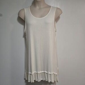 LOGO by Lori Goldstein Plus 1X Ivory w/ Ruffle Trim Tunic Knit Tank  A394539